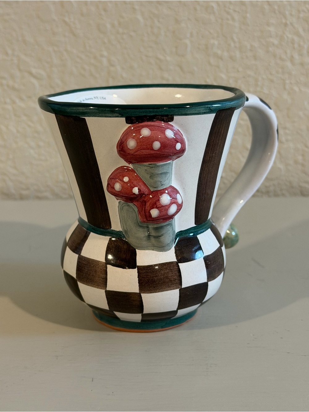 Mackenzie Childs Hand-Painted Mushroom Ceramic Mug Collector Series October New